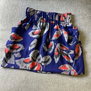 Dolce Vita Silk Printed Mini Skirt XS Blue Red Ikat Boho Elastic Waist Lined